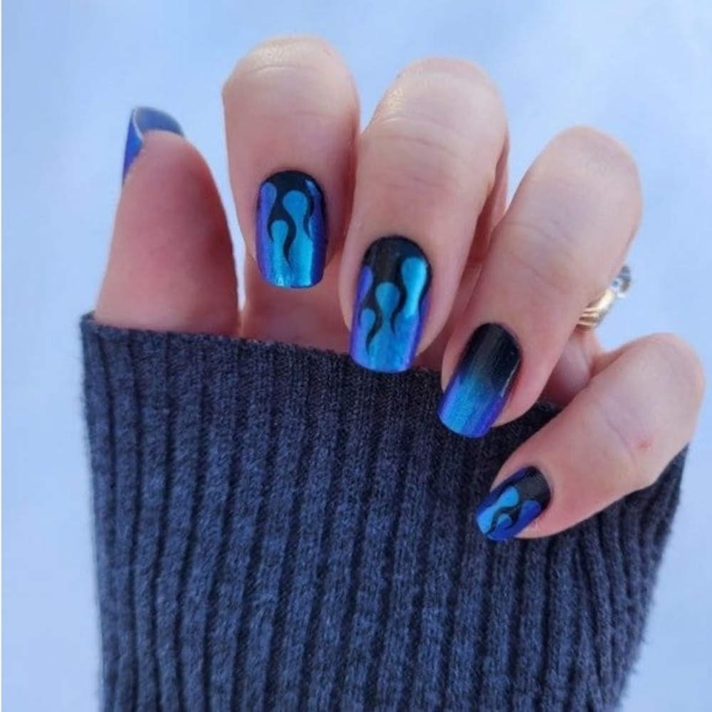 Color Street “Hall of Flame” Blue and Black Flame Nail Wraps